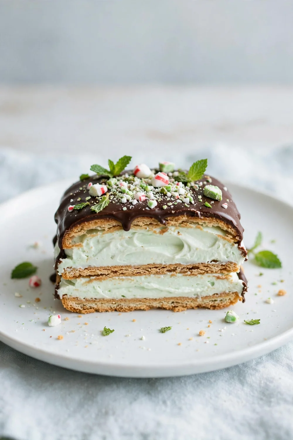 Mint chocolate layers eclair dessert slice