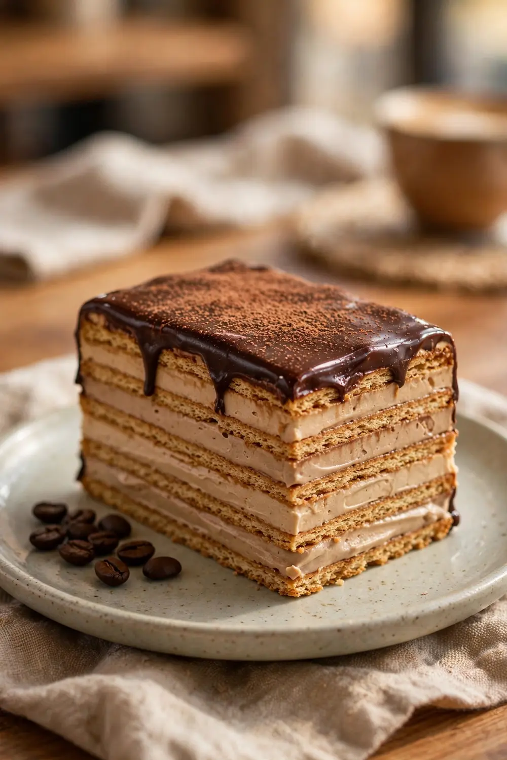 Mocha coffee layers eclair dessert slice