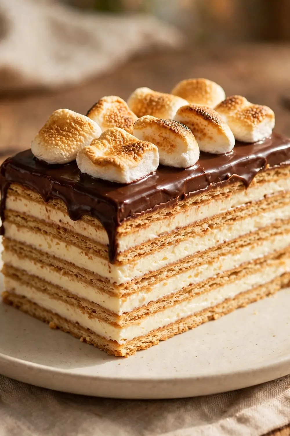 Toasted marshmallow stack eclair dessert slice