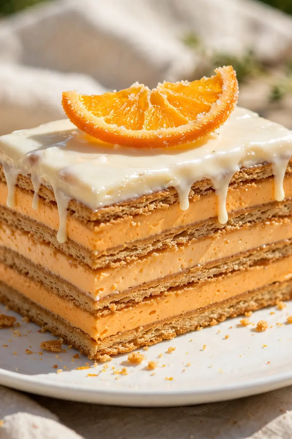 Orange cream layers eclair dessert slice