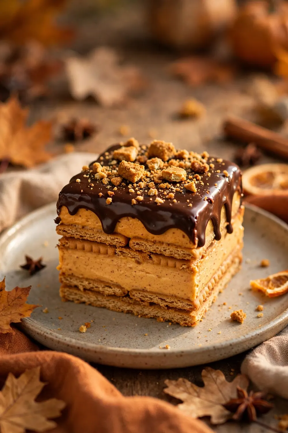 Pumpkin spice layers eclair dessert slice