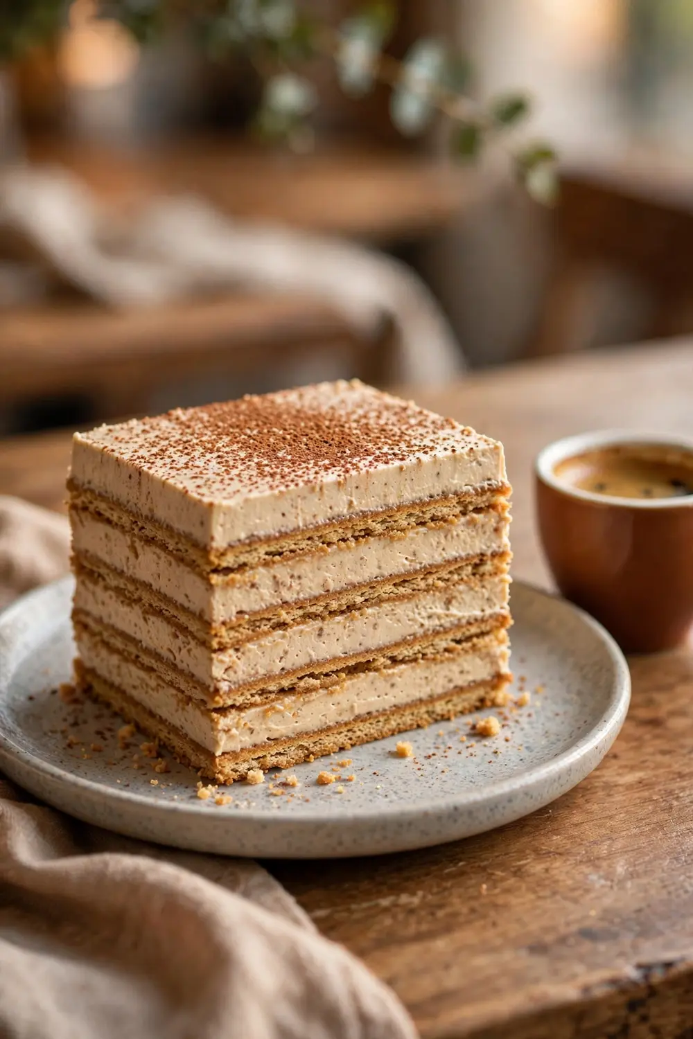 Tiramisu inspired layers eclair dessert slice
