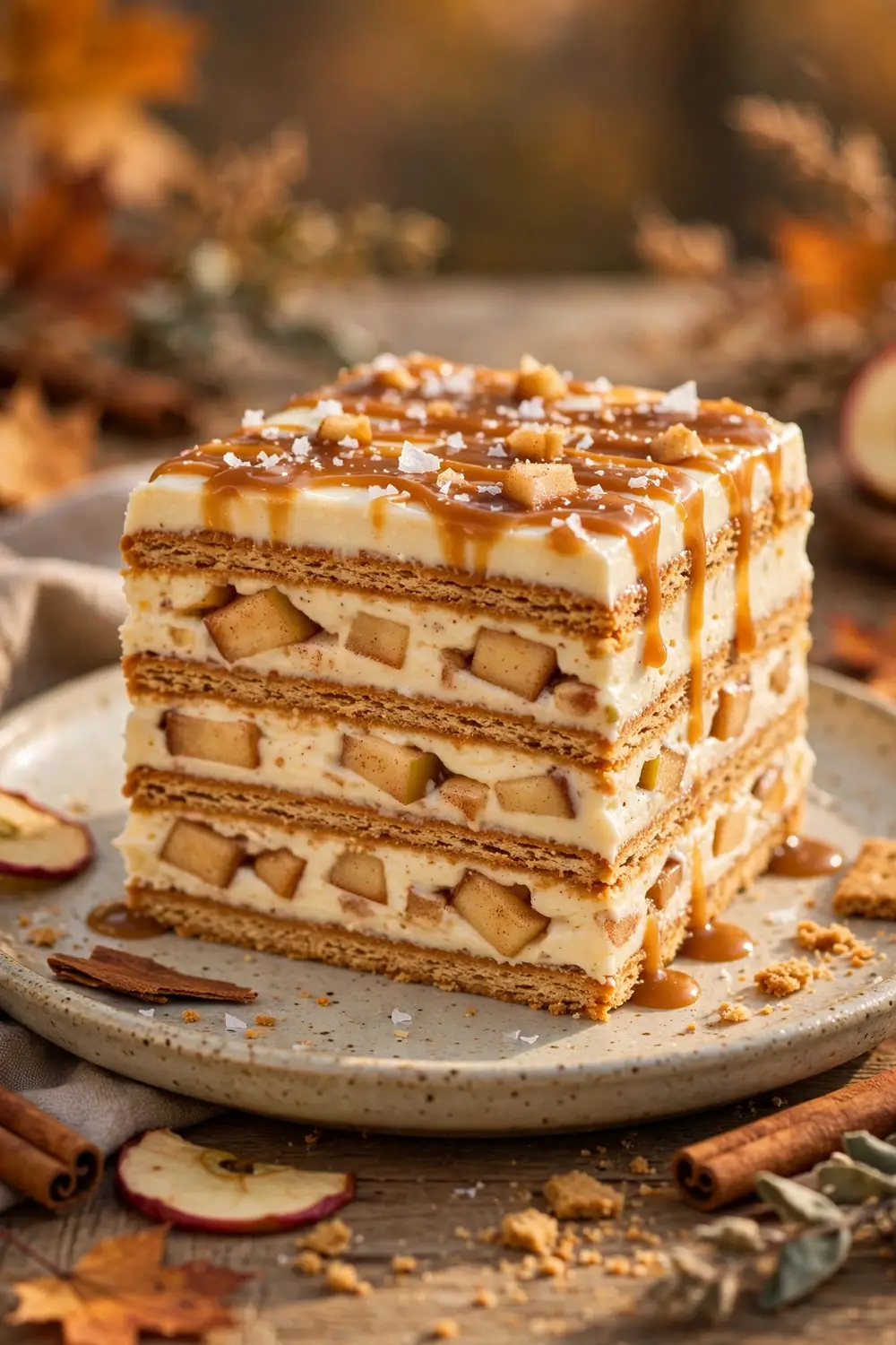 Caramel apple layers eclair dessert slice