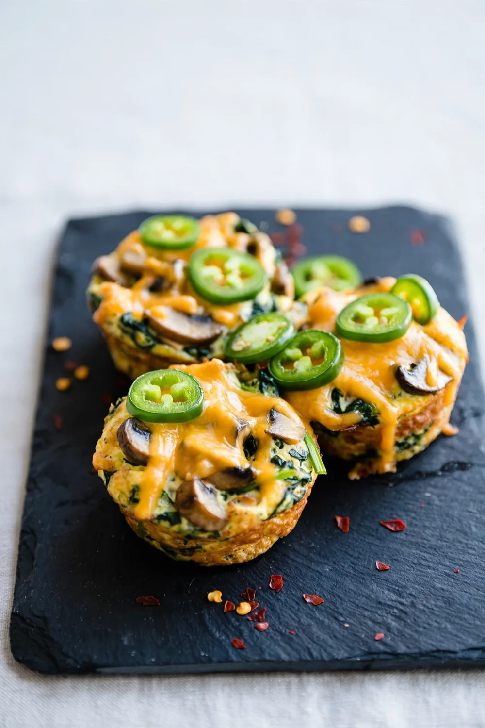 Spicy Pepper Jack Bites with spinach and mushrooms