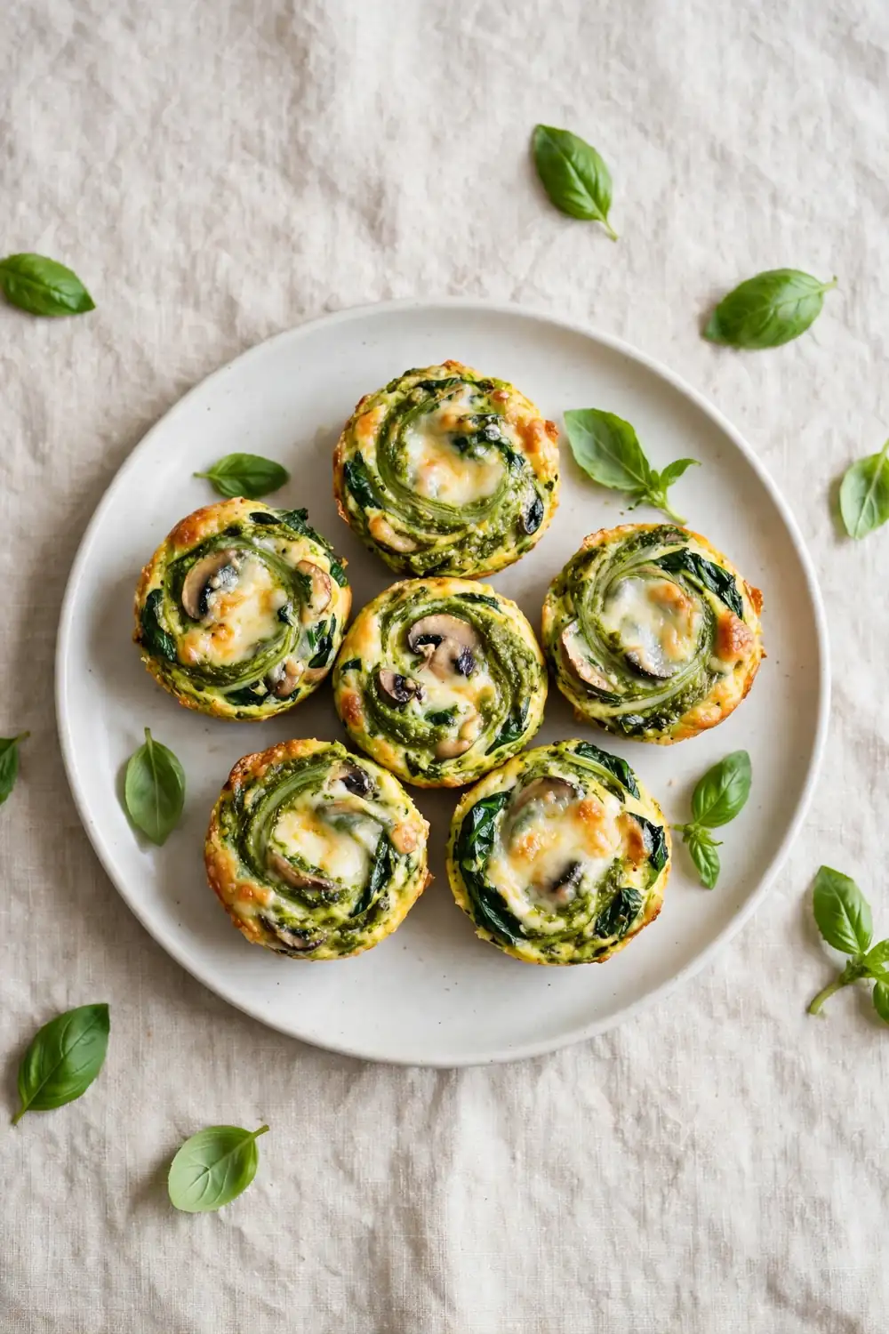 Pesto Mozzarella Bites with spinach and mushrooms