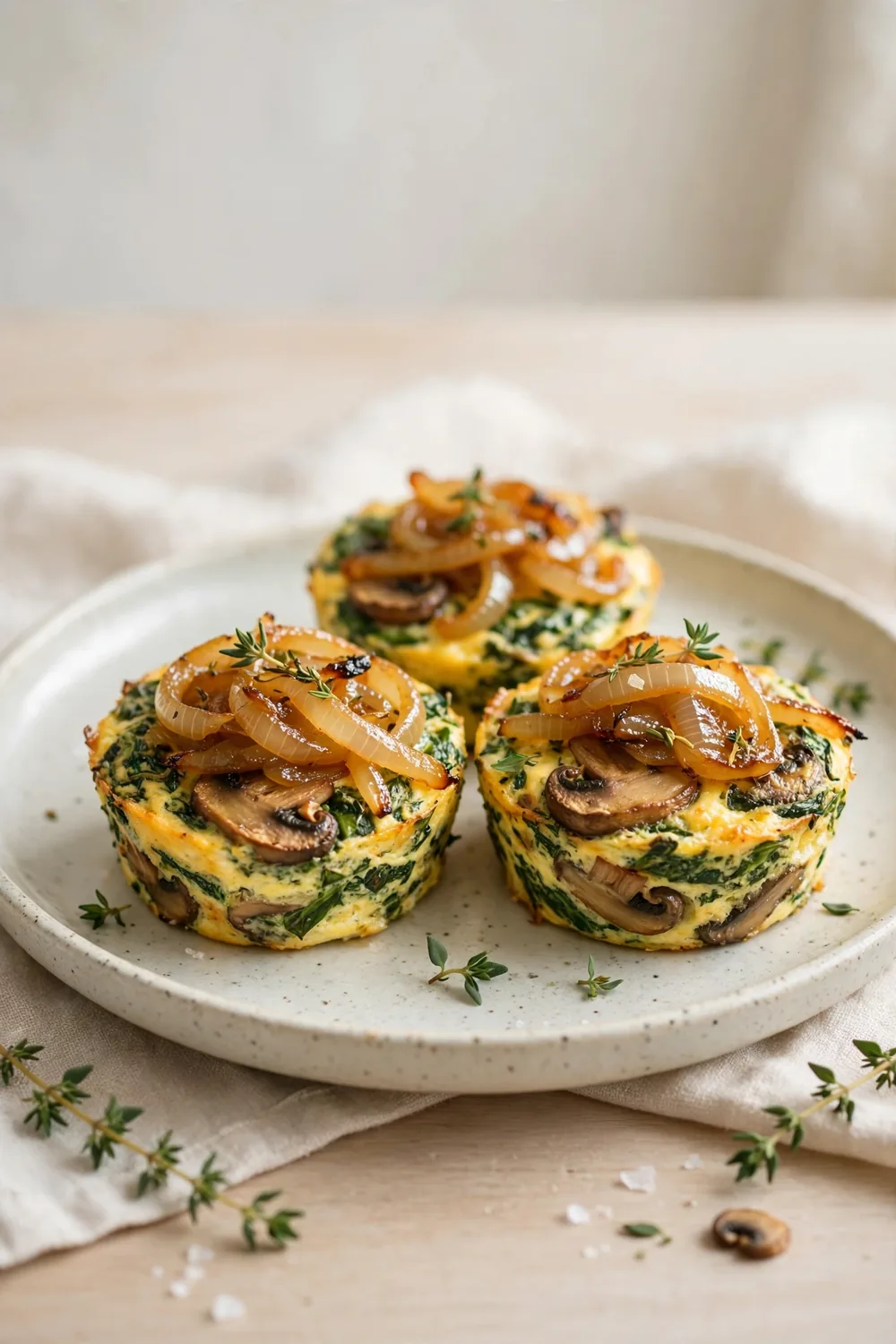 Caramelized Onion Bites with spinach and mushrooms