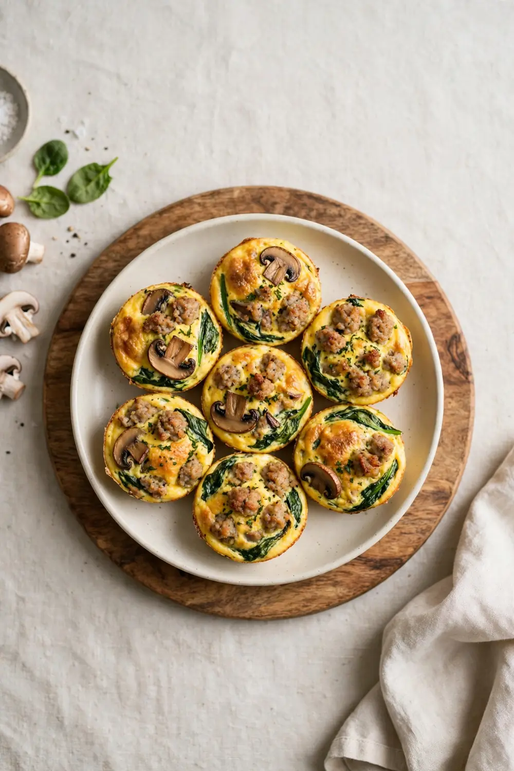 Turkey Sausage Bites with spinach and mushrooms