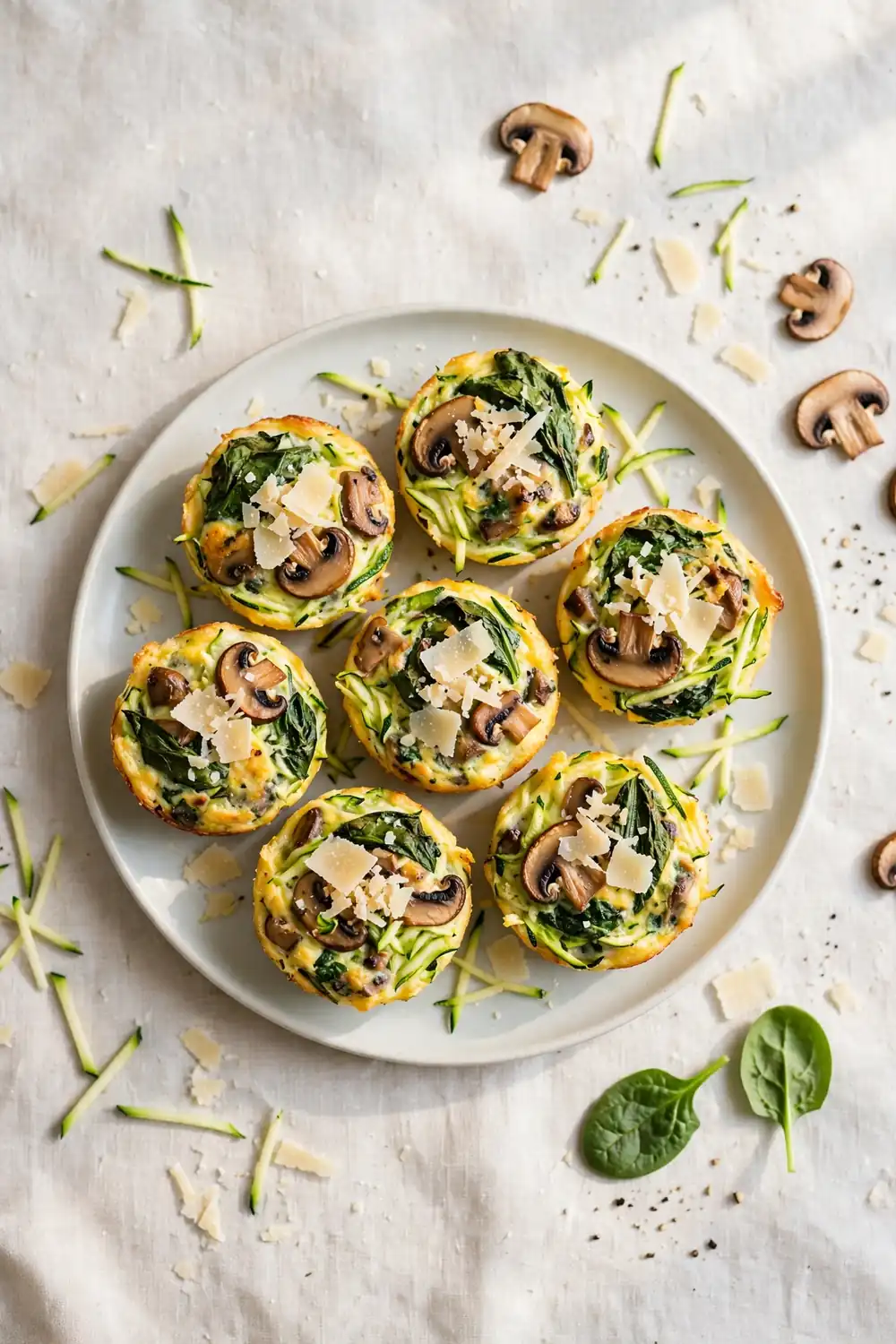 Zucchini Parmesan Bites with spinach and mushrooms