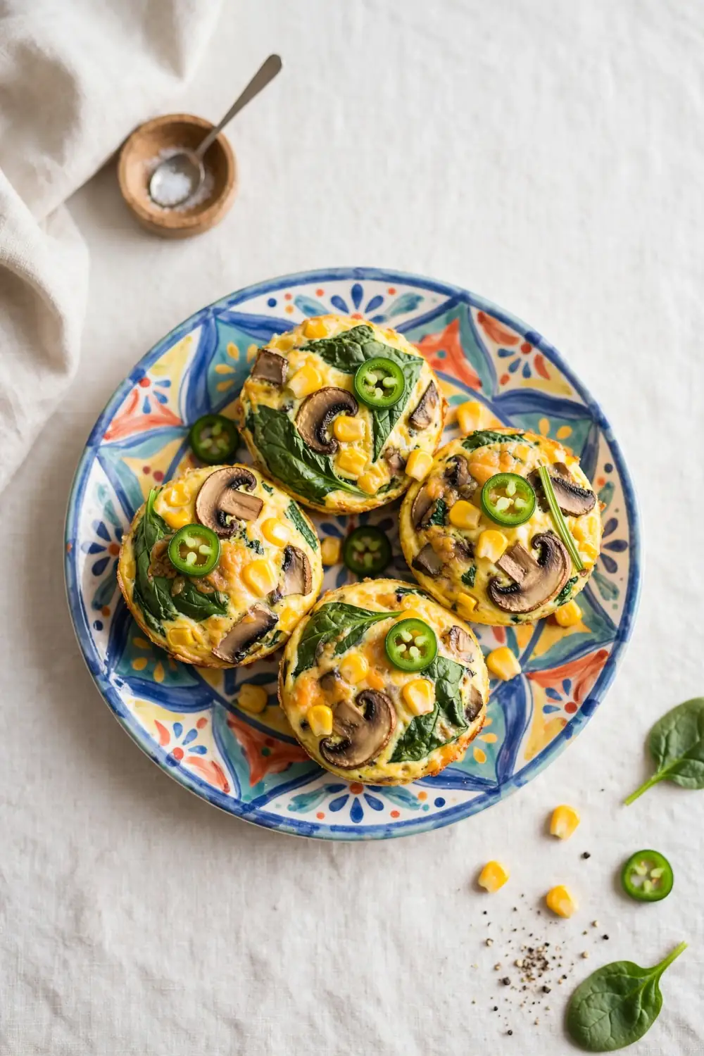 Jalapeno Corn Bites with spinach and mushrooms
