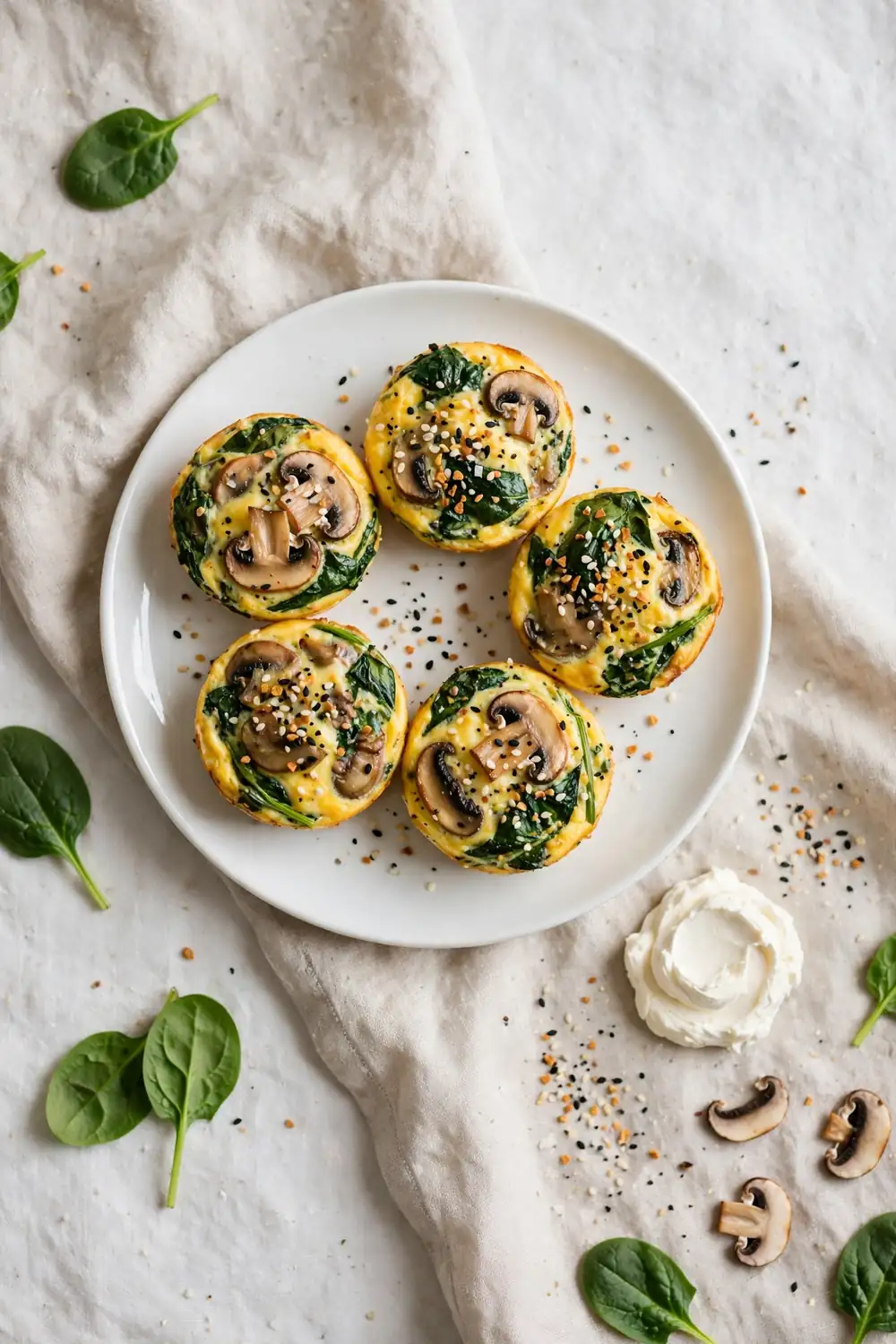 Everything Bagel Bites with spinach and mushrooms
