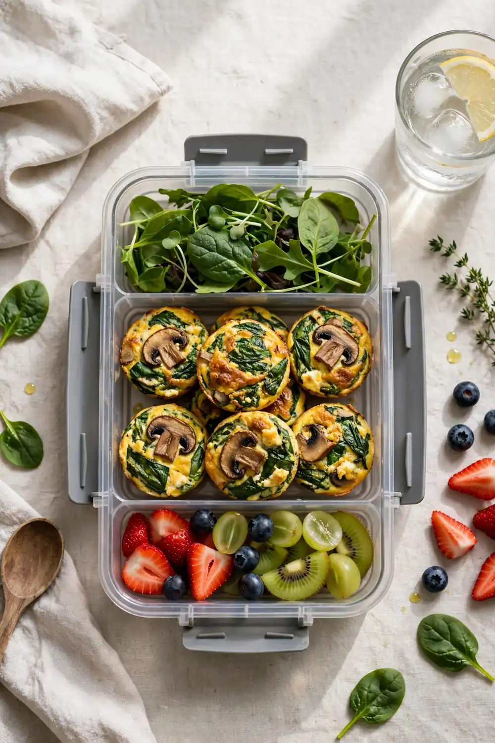 Meal Prep Bites with spinach and mushrooms