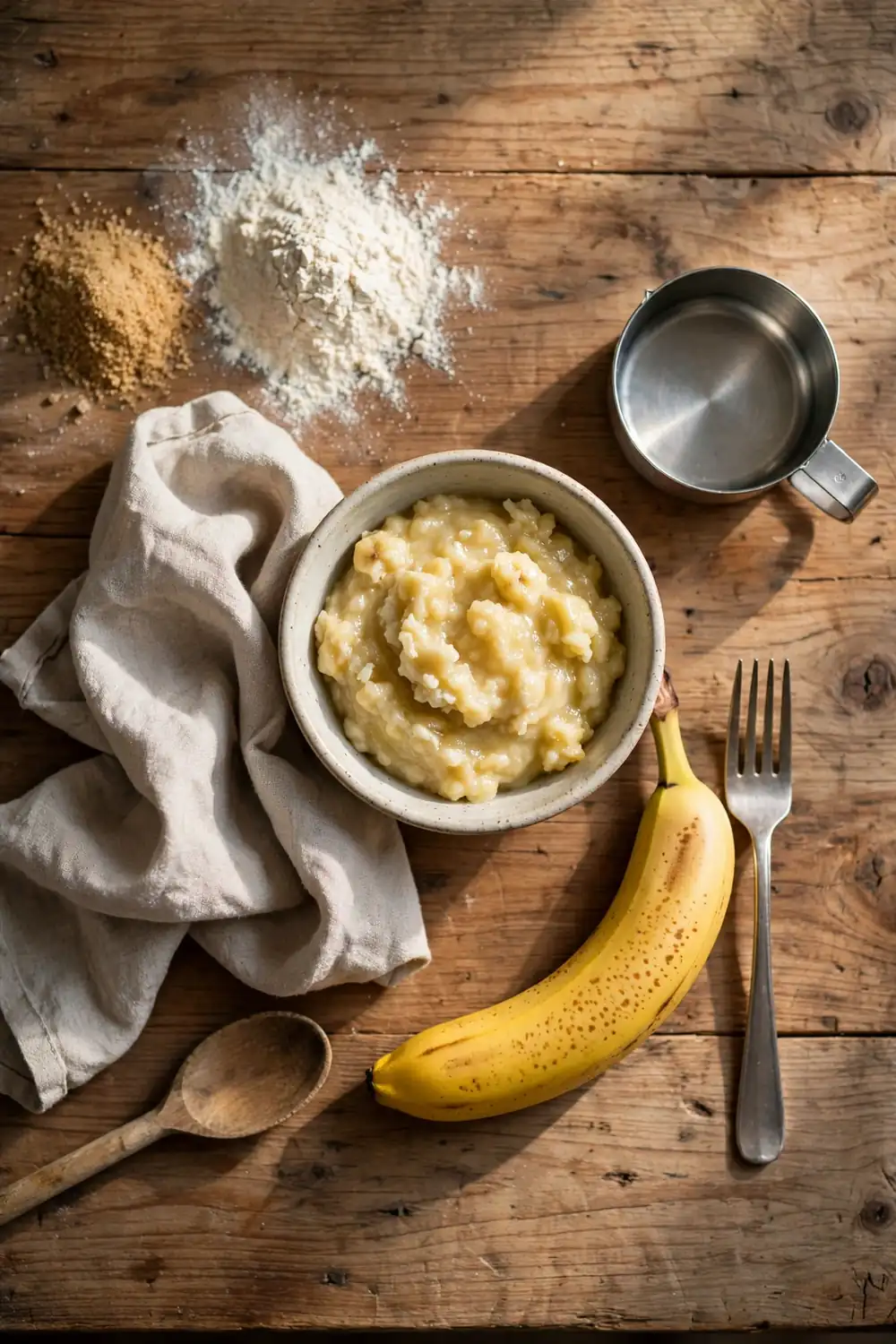 Mashed banana in a small bowl