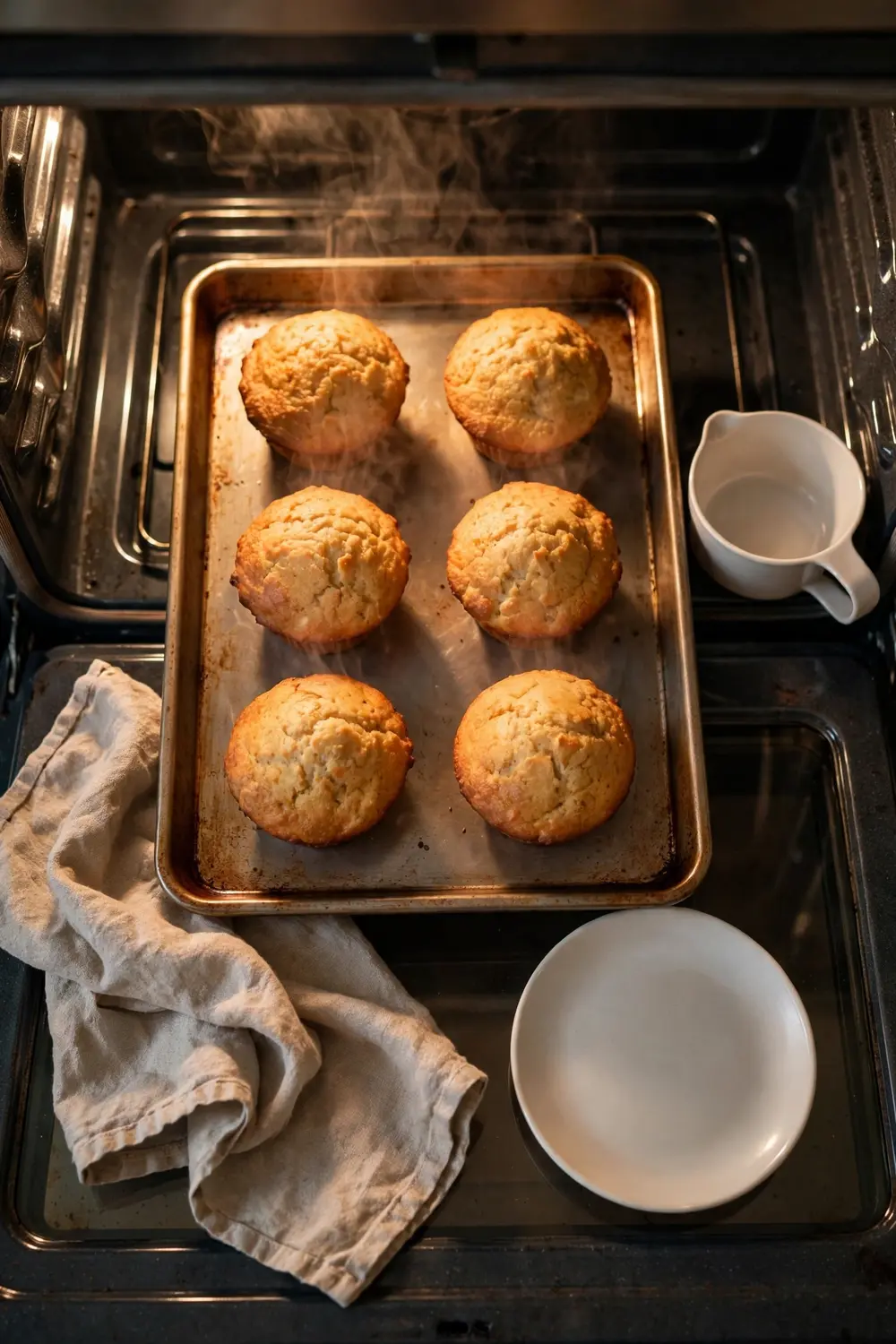 Baked muffins reheated gently in an oven
