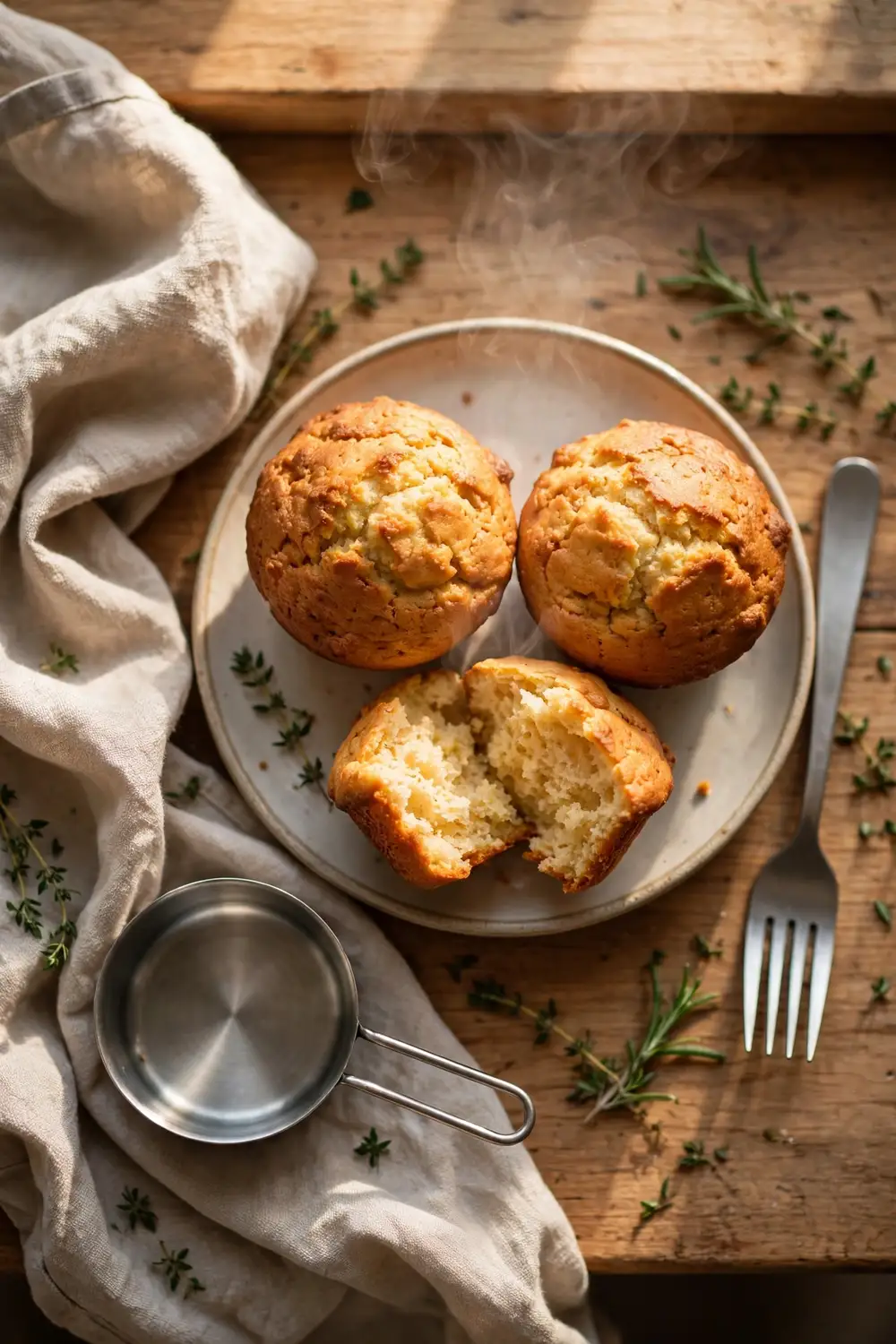 Perfect baked muffins served on a round plate