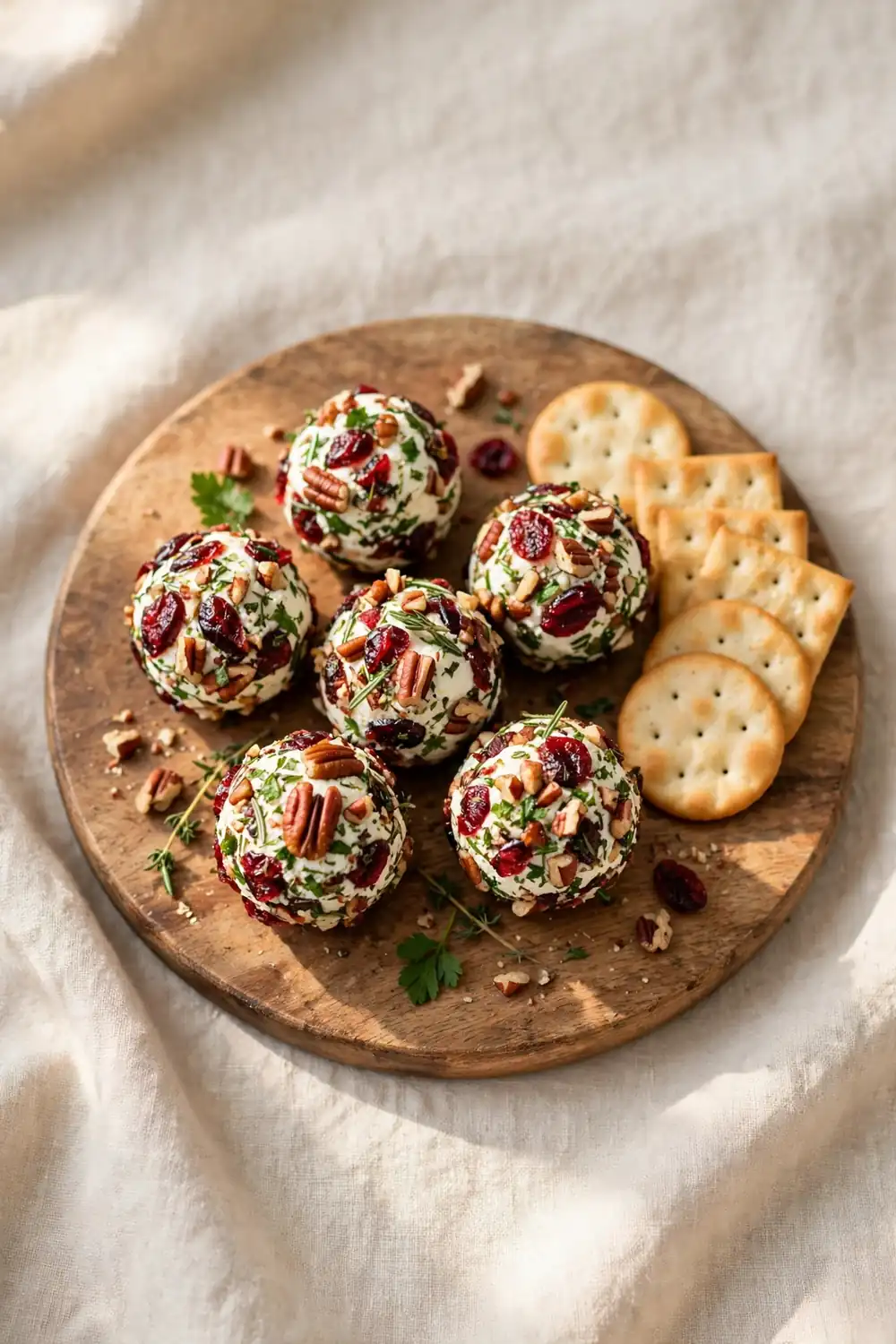 Cranberry goat cheese balls coated in herbs and nuts