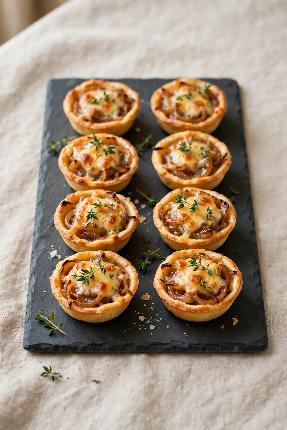 Caramelized onion tartlets with thyme and Gruyere