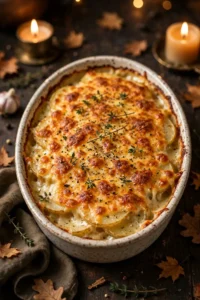 Cheesy potato gratin with golden brown crust
