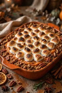 Sweet potato casserole with toasted marshmallow topping