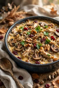 Wild rice harvest bake with chicken and cranberries