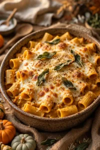 Pumpkin pasta bake with melted mozzarella