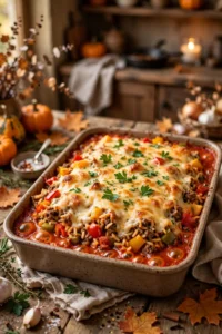 Stuffed pepper casserole with rice and cheese