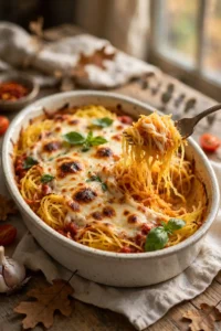 Spaghetti squash bake with marinara and cheese