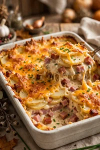 Ham and potato bake with cheddar crust
