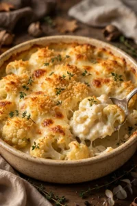 Golden cauliflower gratin with gruyere crust