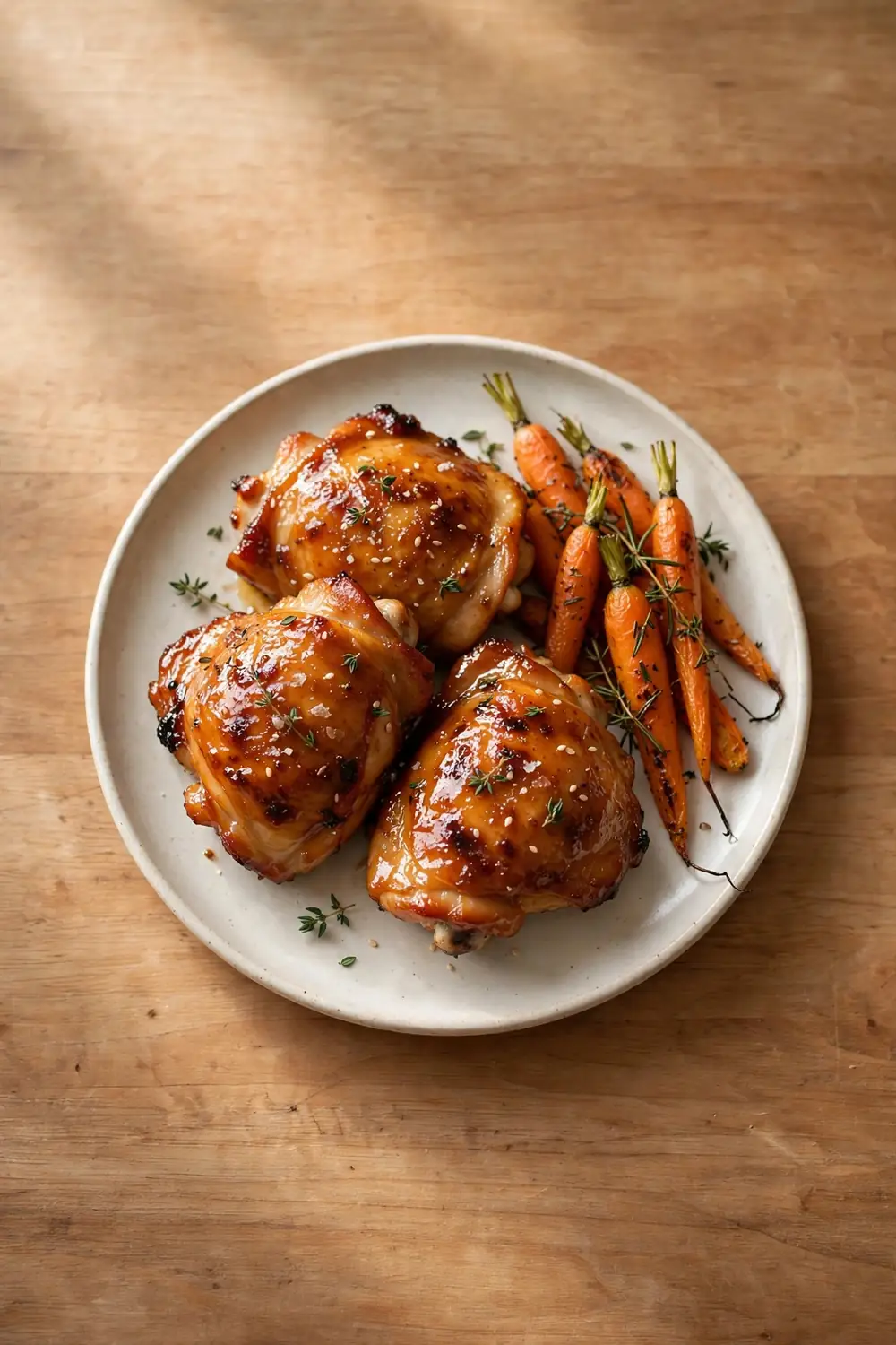 Maple glazed chicken thighs on a plate