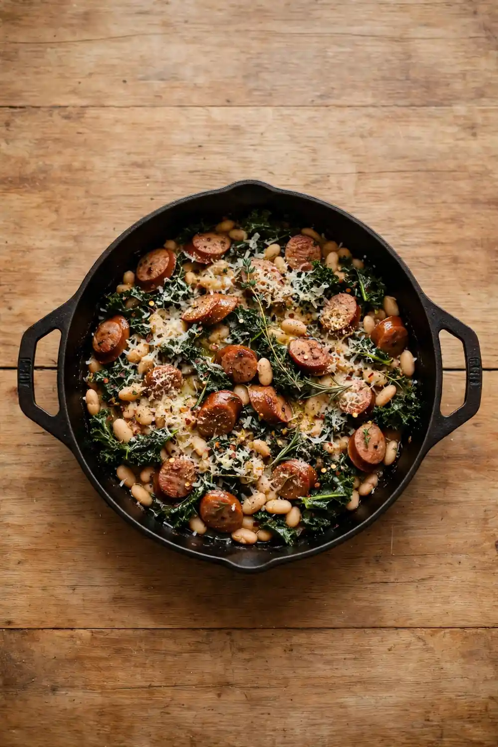 Sausage and kale skillet with white beans
