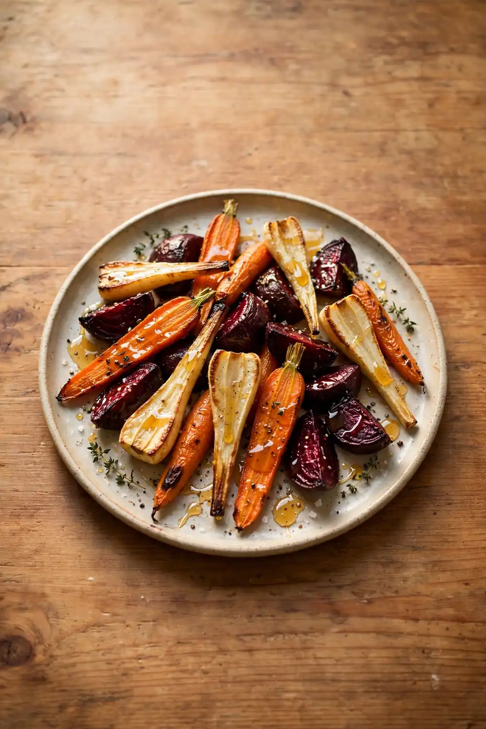 Roasted root vegetables on a platter