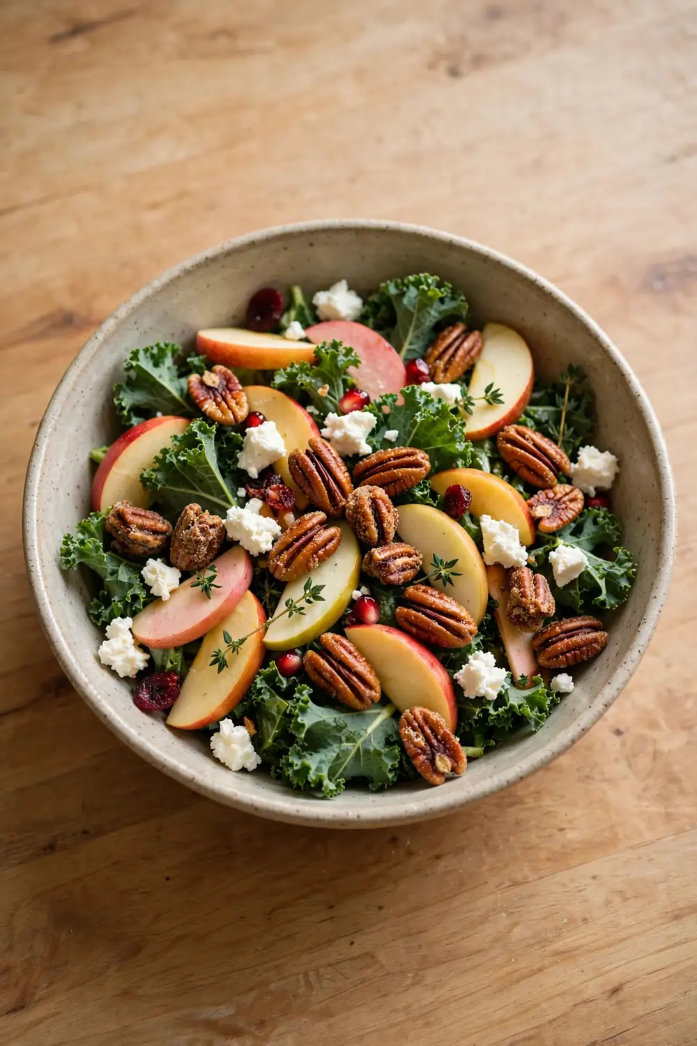 Fall harvest salad with apples and pecans in a bowl
