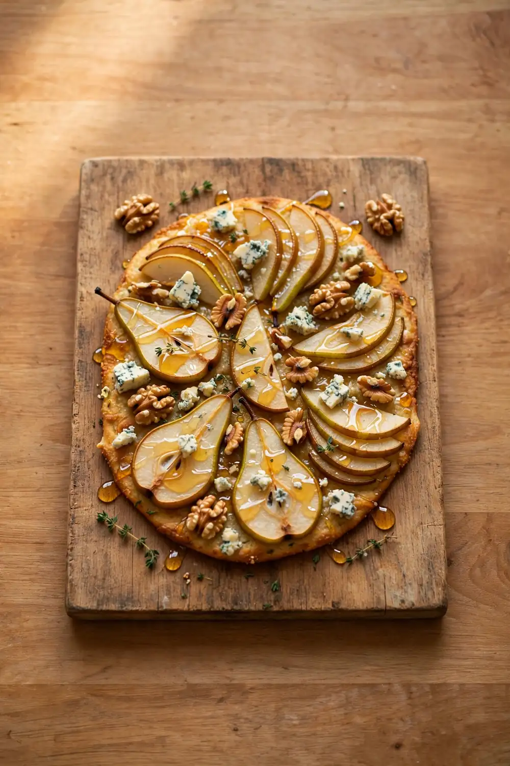 Pear and walnut flatbread with blue cheese