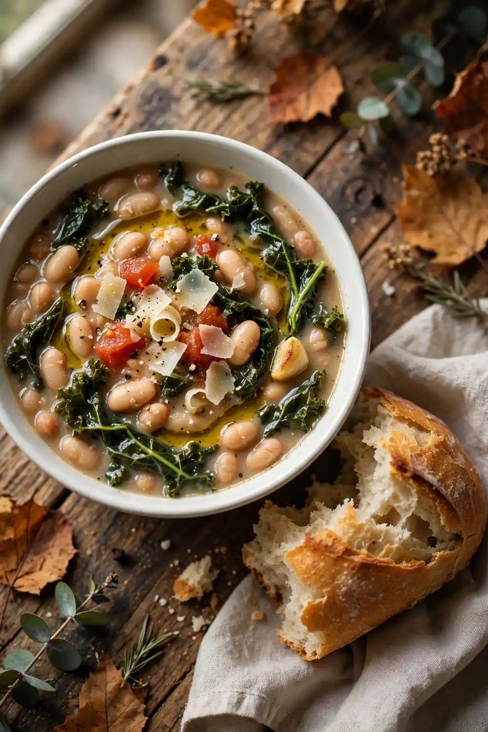 Tuscan white bean soup with kale tomatoes and parmesan