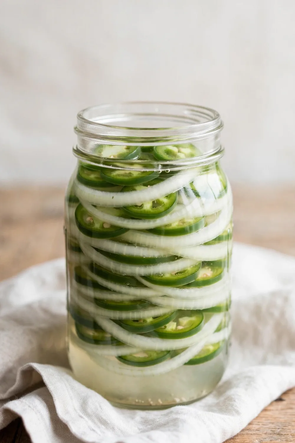 Jalapeno slices with sweet onion in a jar