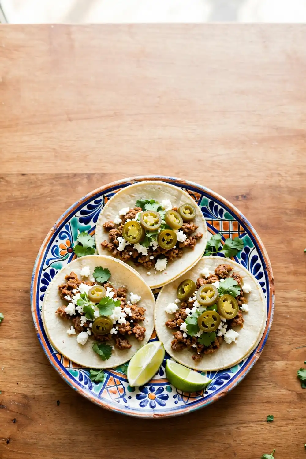 Tacos topped with tangy jalapeno coins