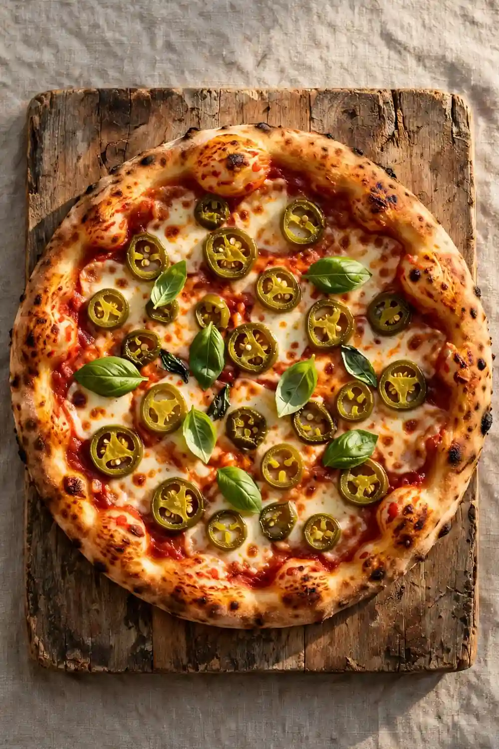 Pizza topped with tangy jalapeno peppers