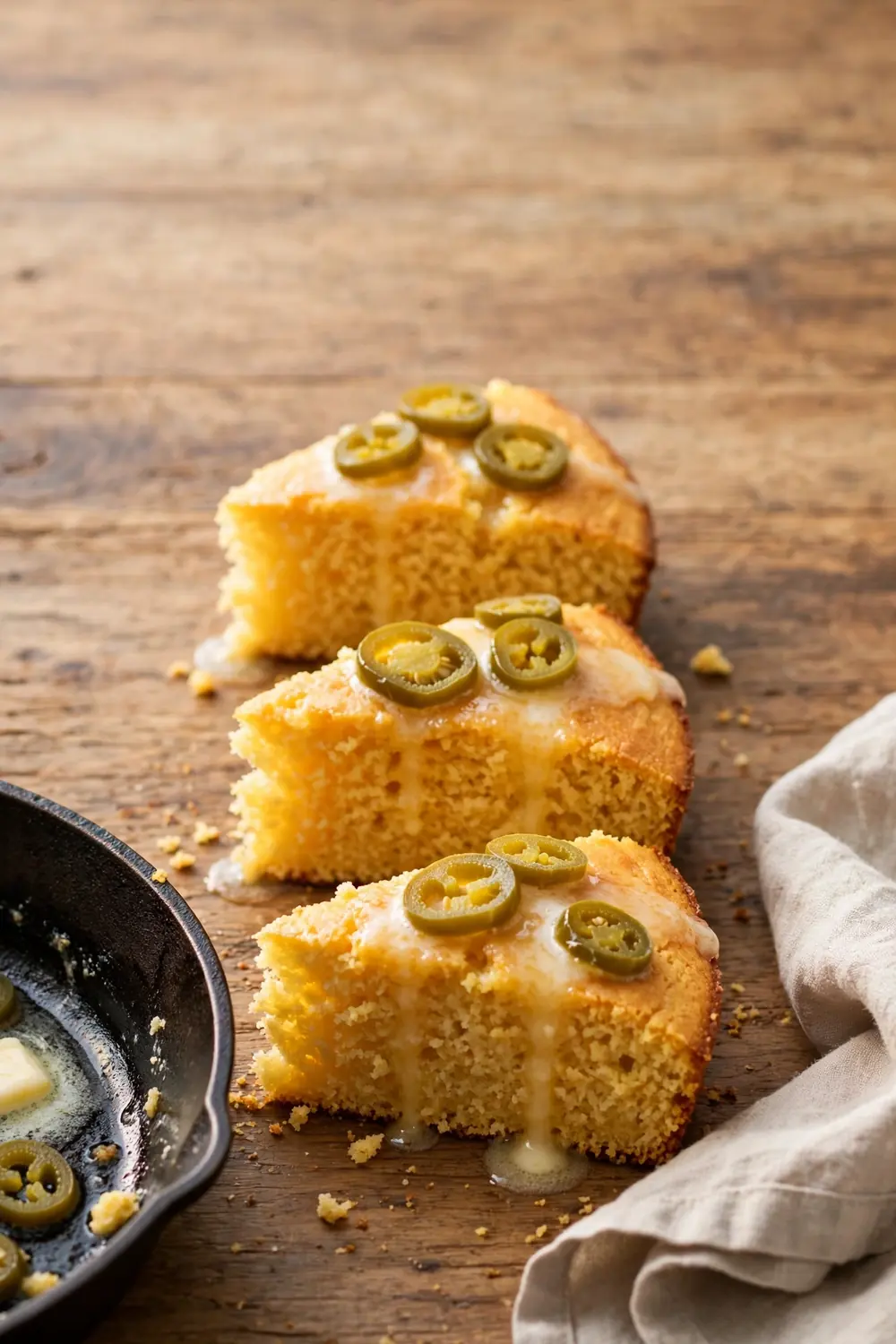 Cornbread topped with jalapeno coins