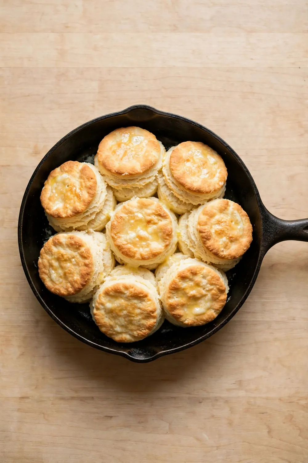 Skillet buttermilk biscuits, tall fluffy soup breads
