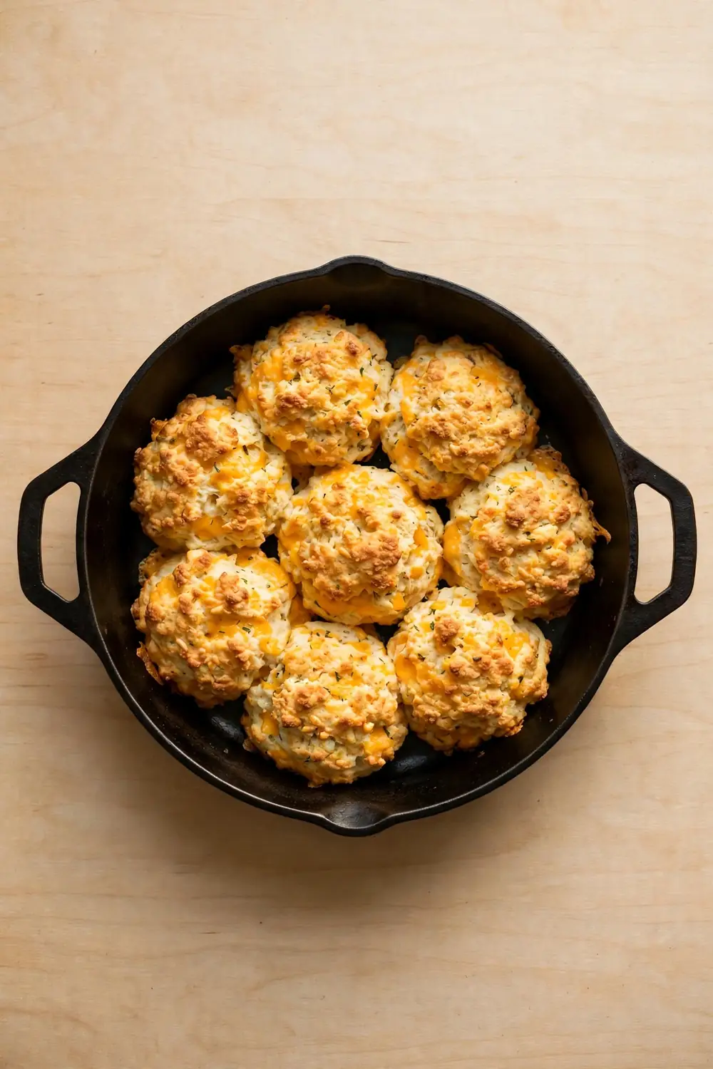 Cheddar drop biscuits in a skillet, easy soup breads comfort