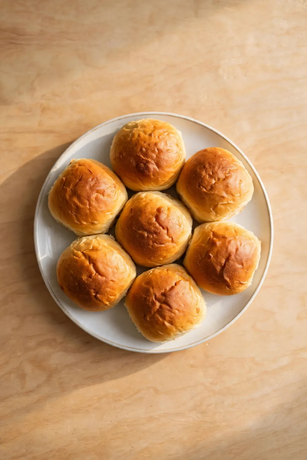 Warm dinner rolls with golden tops, soft soup breads
