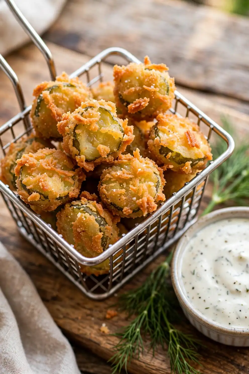 Crispy fried pickle bites with ranch dip