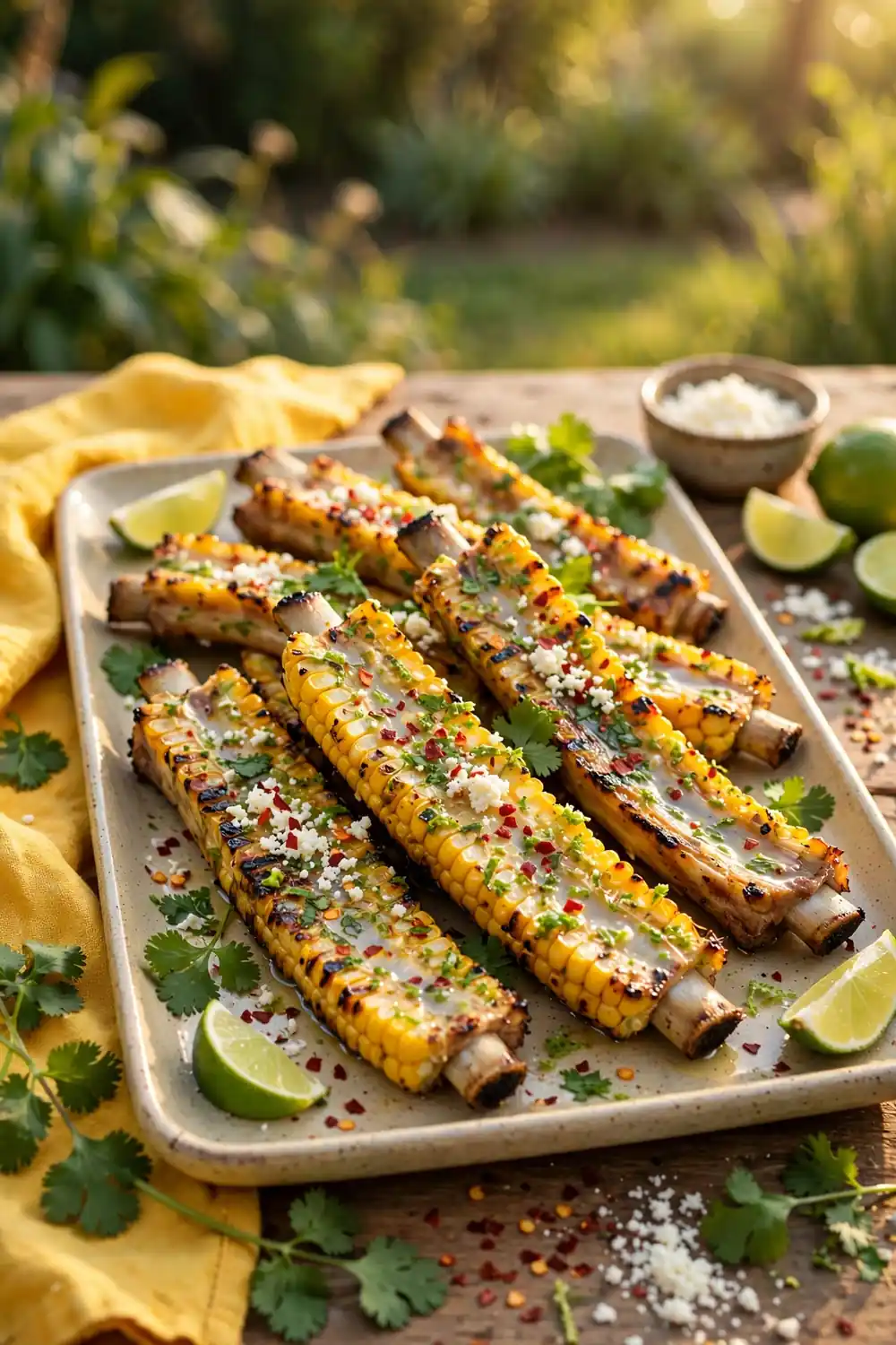 Grilled corn ribs with lime and cheese