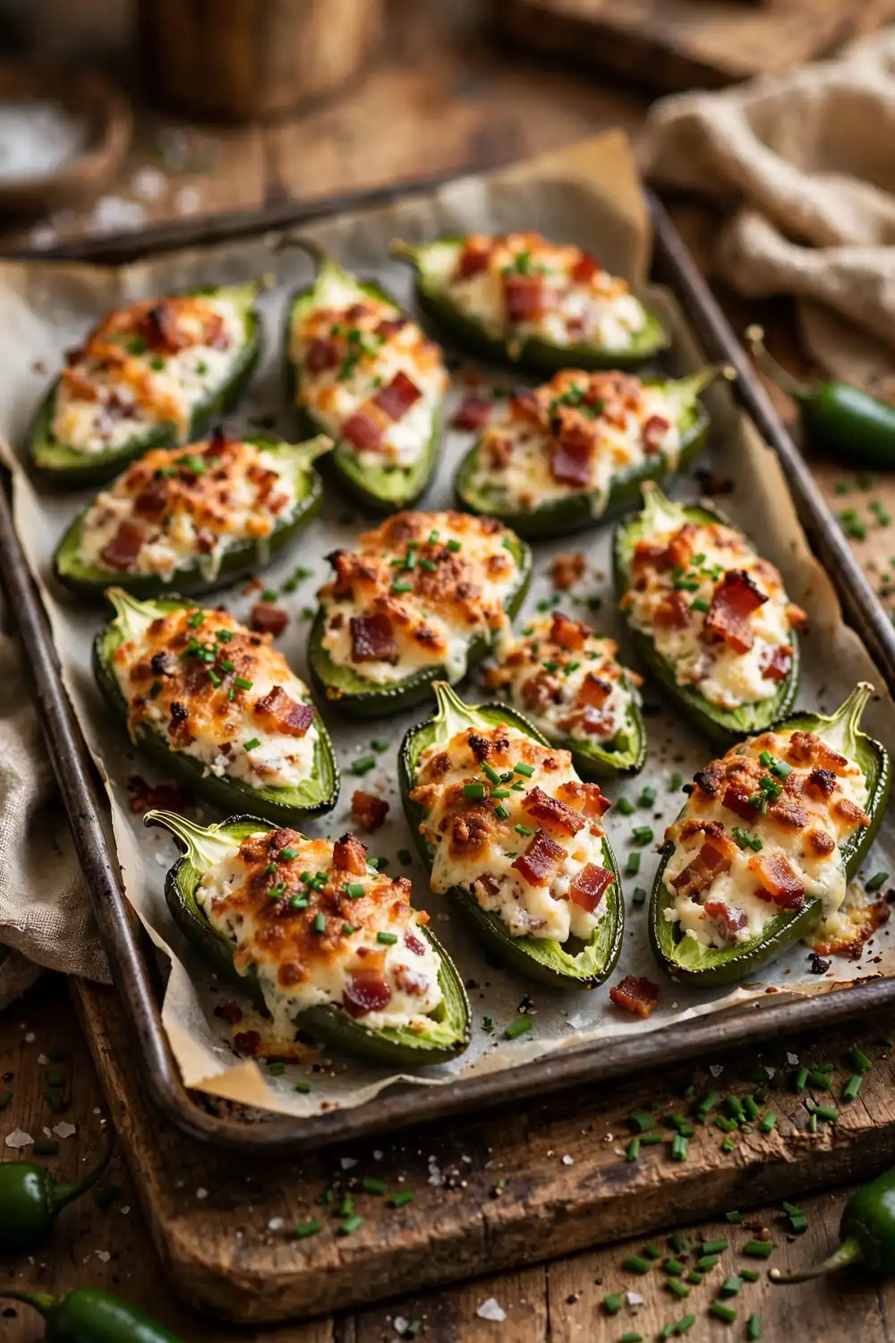 Stuffed jalapeno popper bites on a tray
