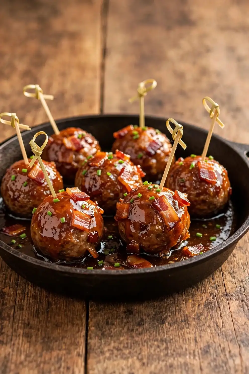 Maple bacon meatballs on cocktail picks