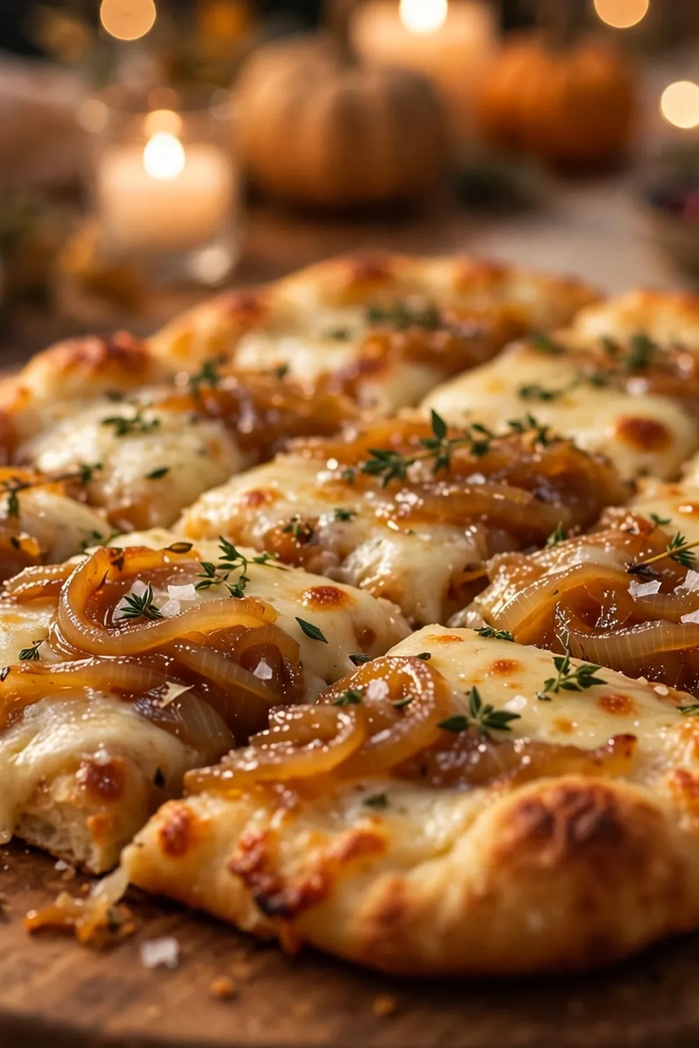 Caramelized onion flatbread squares with gruyere