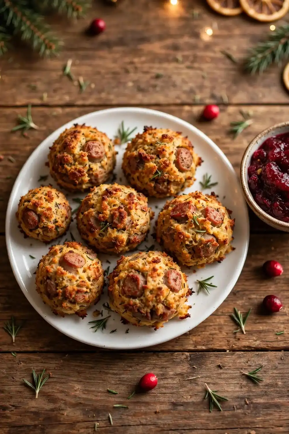 Sausage stuffing balls with cranberry dip