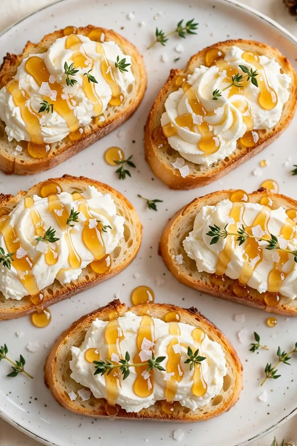 Honey goat cheese crostini with thyme