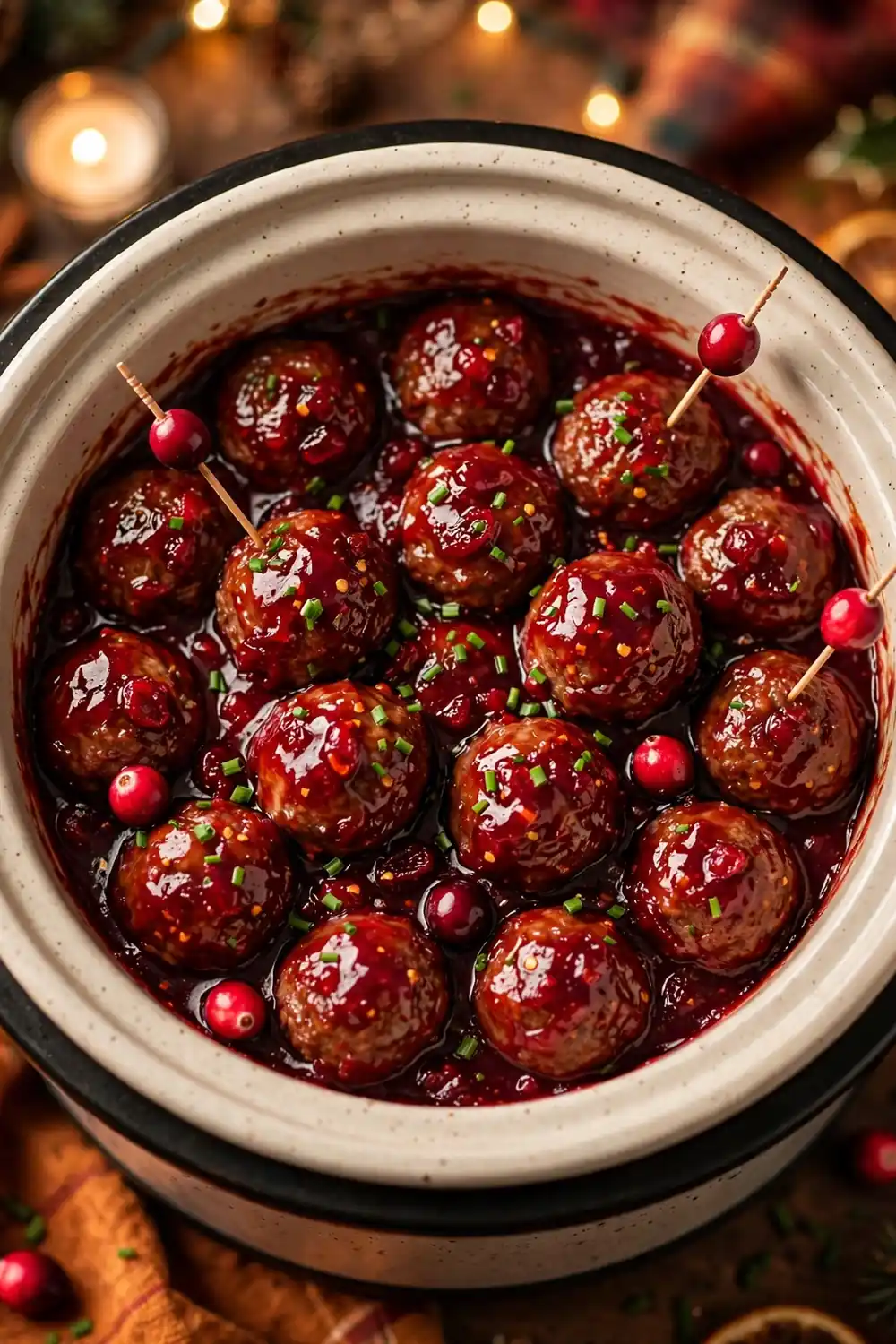 Cranberry meatballs in slow cooker with glaze