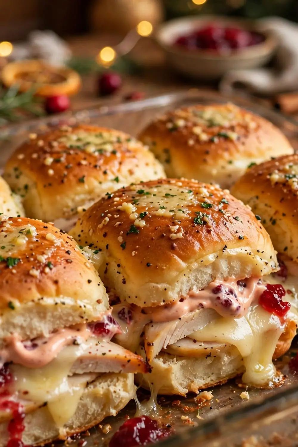 Turkey sliders with cranberry mayo and Swiss
